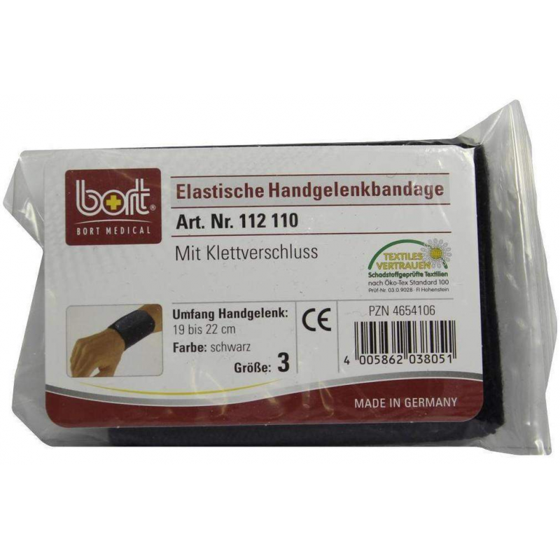 Bort Handgelenkbandage Mit Klettverschluss Gr.3 Schwarz 1 Stück