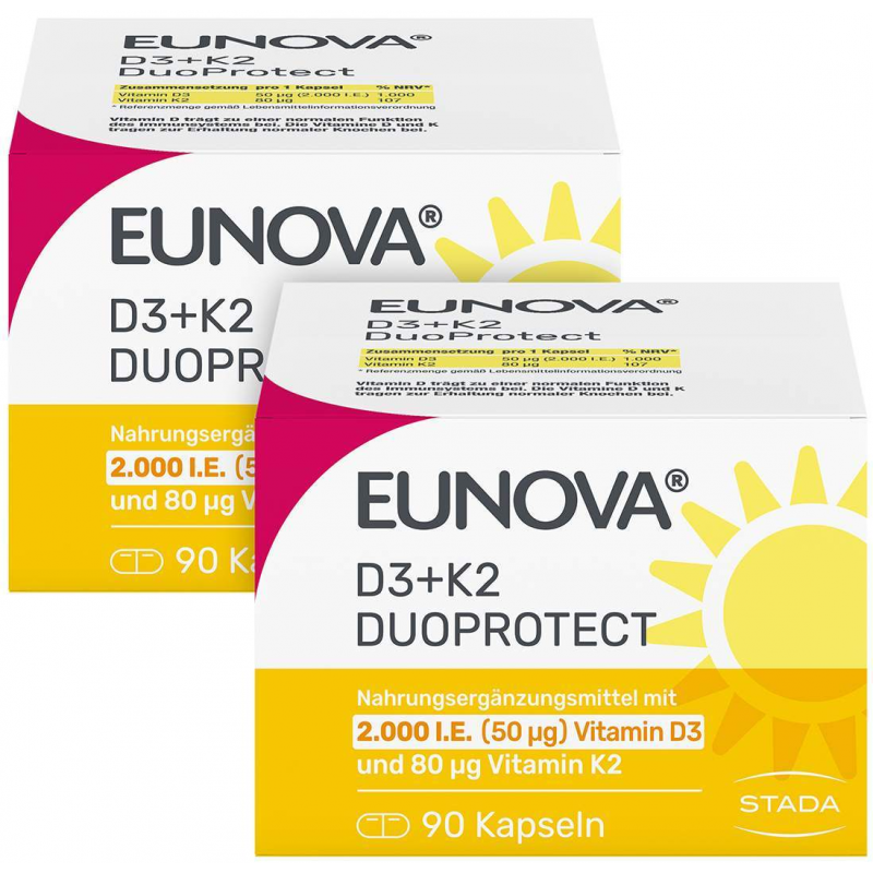 Eunova DuoProtect D3 + K2 2000 I.E. 2 x 90 Kapseln
