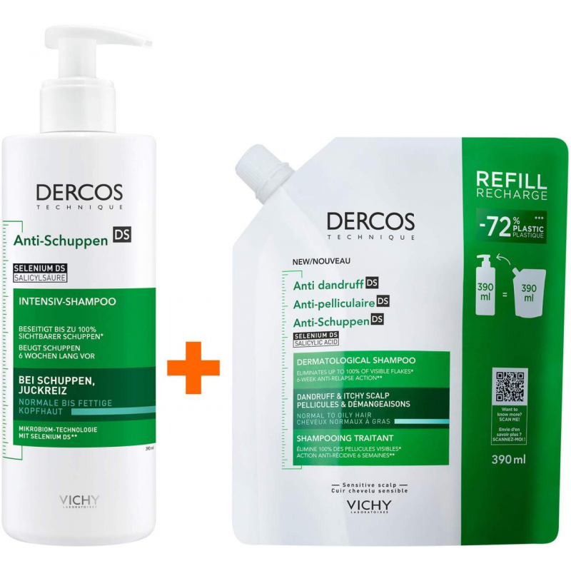 Vichy Dercos Anti-Schuppen Shampoo für fettige Kopfhaut 390 ml + Anti-Schuppen Shampoo fettige Kopfhaut 390 ml Refill
