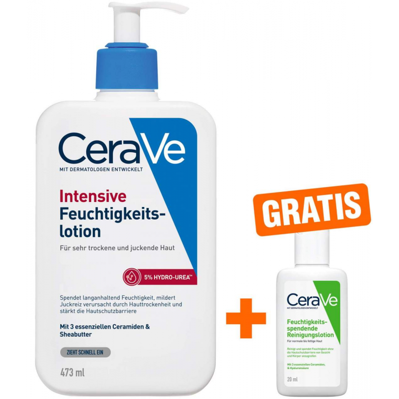 Cerave Intensive Feuchtigkeitslotion 473 ml + gratis Feuchtigkeitsspendende Reinigungslotion 20 ml