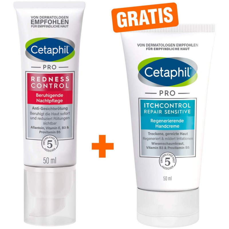 Cetaphil RednessControl Creme beruhigende Nachtpflege 50 ml + gratis Pro Itch Control Repair sensitive Handcreme 50 ml