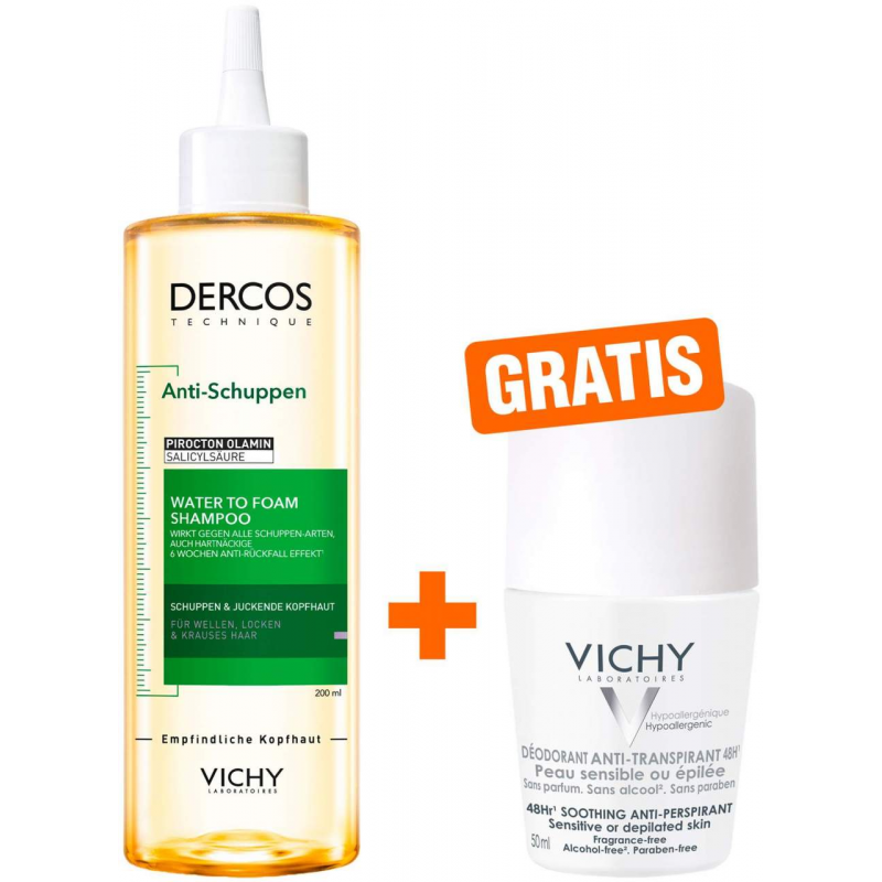 Vichy Dercos Anti-Schuppen Locken Shampoo 200 ml + gratis Vichy Deo Roll-on Anti Flecken 48h 50ml