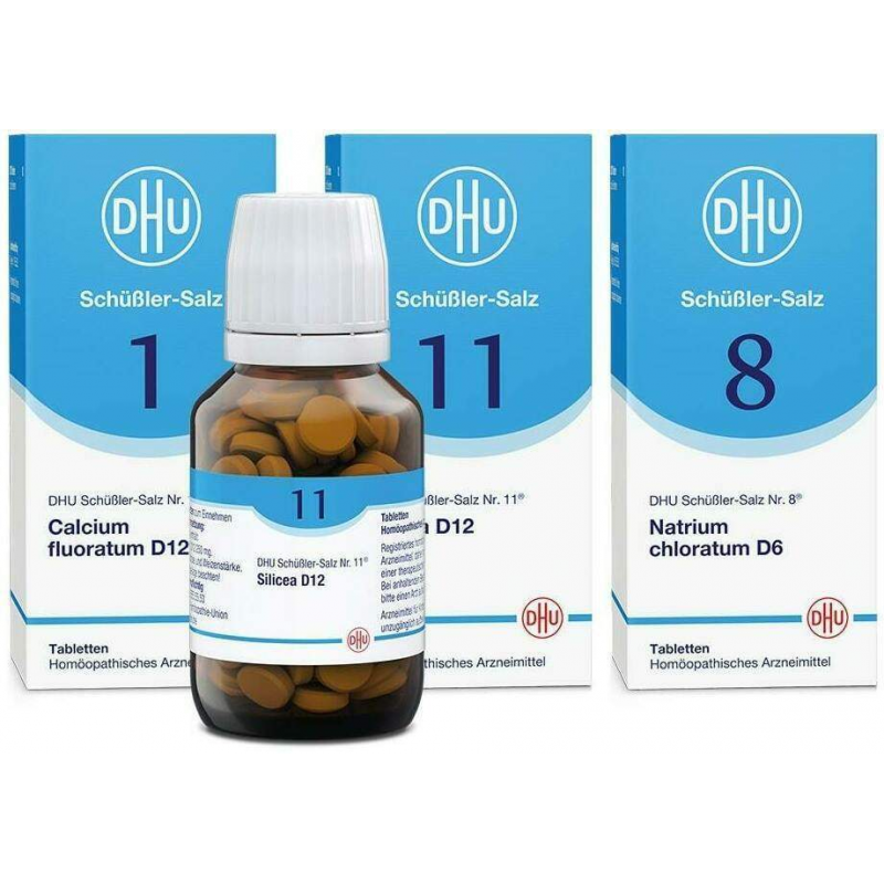 DHU Schüßler-Salze Kur mit dem Mineralsalz für Haare, Haut und Bindegewebe Nr. 1+8+11 3 x 200 Tabletten