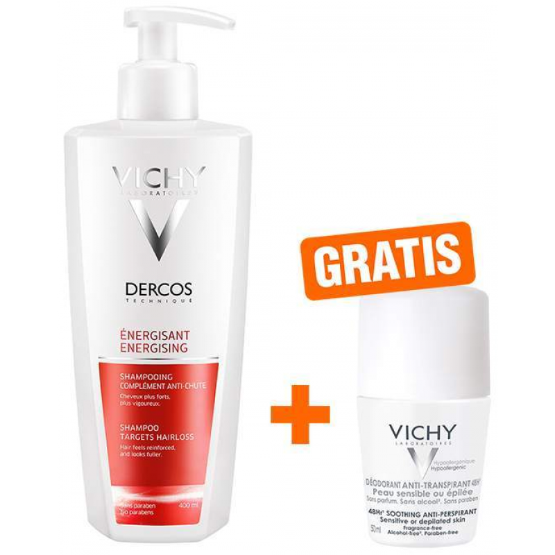 Vichy Dercos Vital Shampoo mit Aminexil 400ml + gratis Deo Roll-On Anti Flecken 48h 50 ml