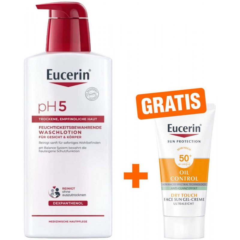 Eucerin pH5 Waschlotion 400 ml mit Pumpe + gratis Eucerin Sun Gelcreme Oil Control 20 ml