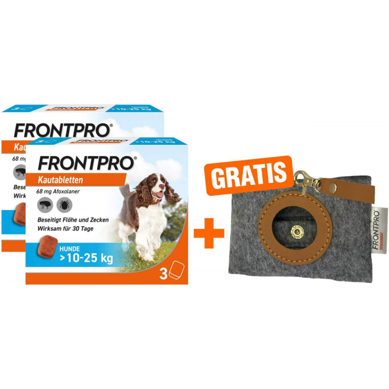 Frontpro 68 mg für Hunde 2 x 3 Kautabletten + gratis Hundebeutelspender 1 Stück