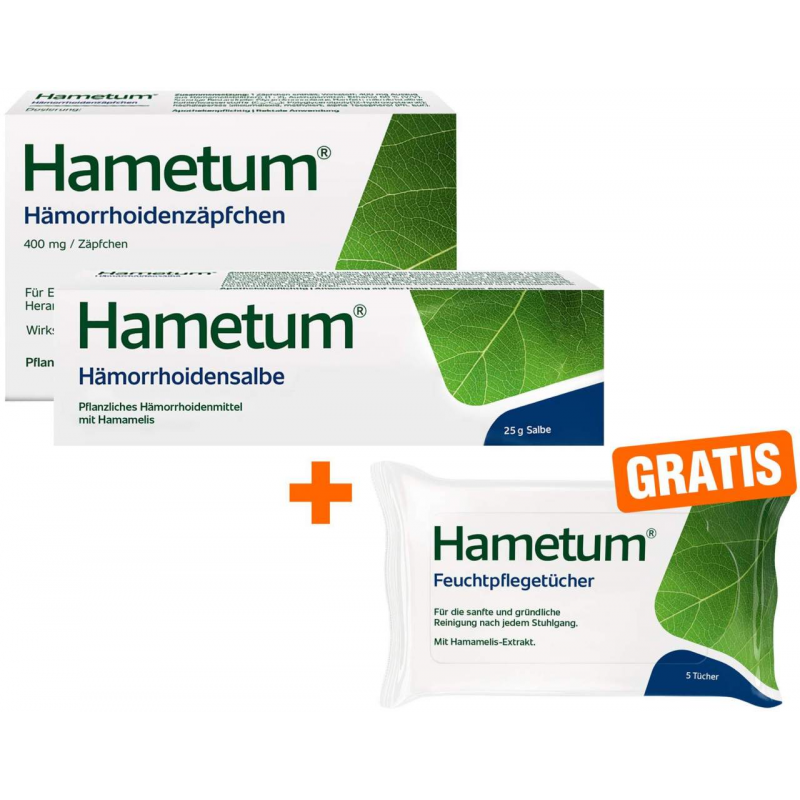 Hametum Hämorrhoiden Salbe 25 g + 10 Zäpfchen + gratis Feuchttücher