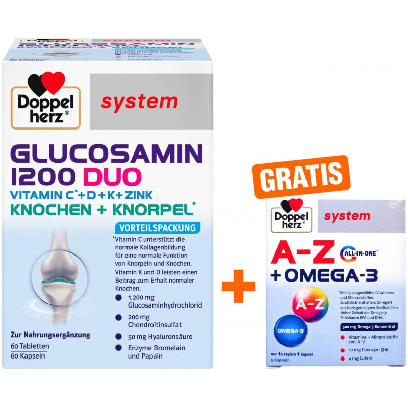 Doppelherz system Glucosamin 1200 Duo 120 Tabletten + gratis Doppelherz A-Z + Omega-3 all-in-one system 5 Kapseln