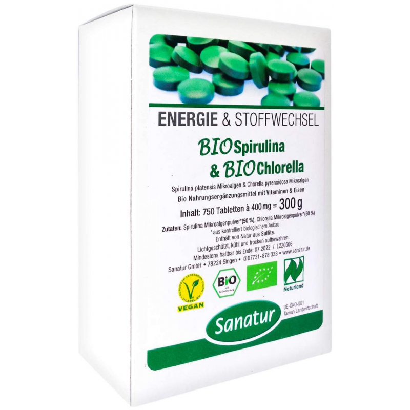 Biospirulina und Biochlorella 2 in 1 Tabletten 750 Stück