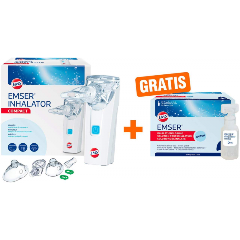 Emser Inhalator compact 1 Stück + gratis Inhalationslösung 20 x 5 ml Ampullen