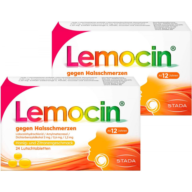 Lemocin gegen Halsschmerzen mit Honig-Zitronengeschmack 2 x 24 Lutschtabletten