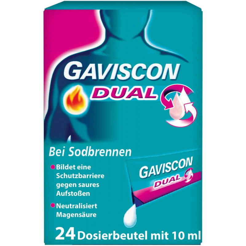Gaviscon Dual 500 mg-213 mg-325 mg Suspension 24 x 10 ml bei Sodbrennen