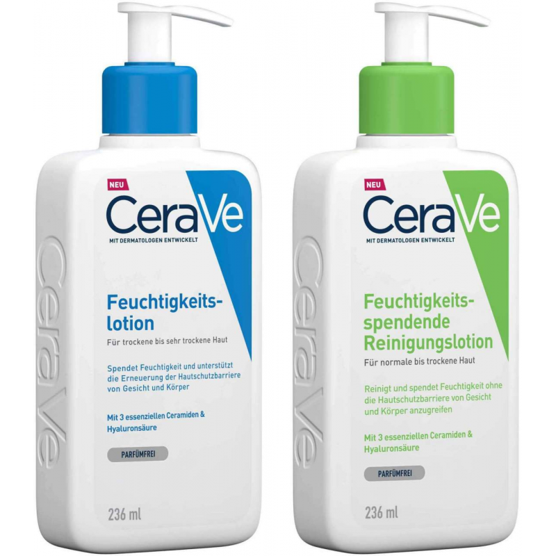 CeraVe Feuchtigkeitslotion 236 ml + Feuchtigkeitsspendende Reinigungslotion 236 ml