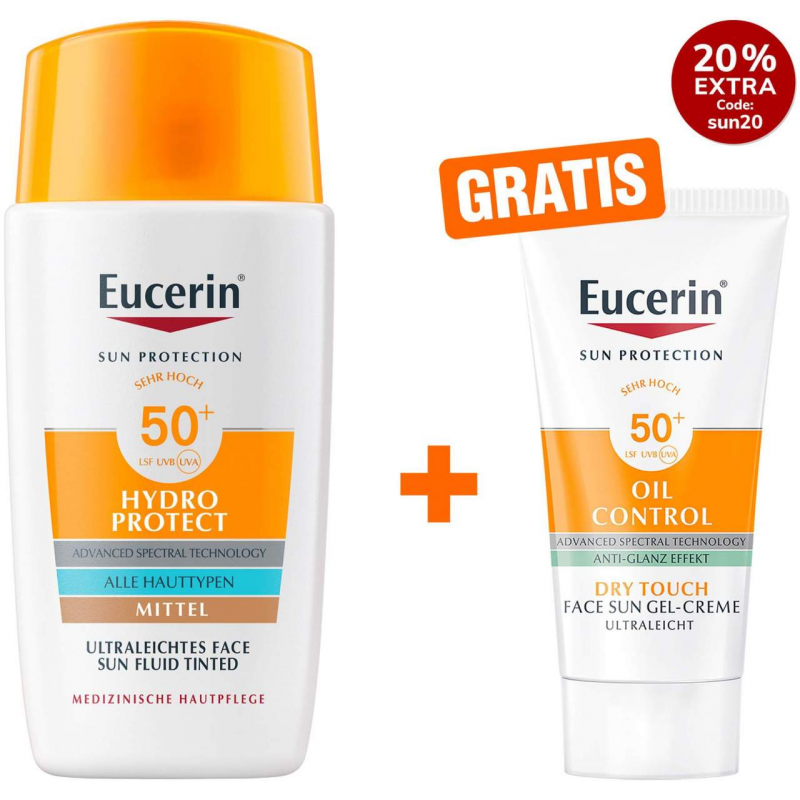 Eucerin Sun Hydro Protect Tinted mittel 50 ml + gratis Sun Gel-Creme Oil Control 20 ml