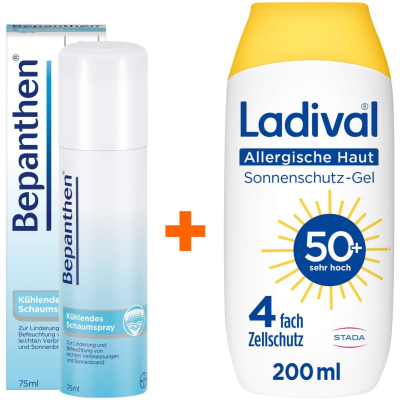 Bepanthen Schaumspray 75 ml + Ladival allergische Haut Sonnenschutz-Gel LSF50+ 200 ml