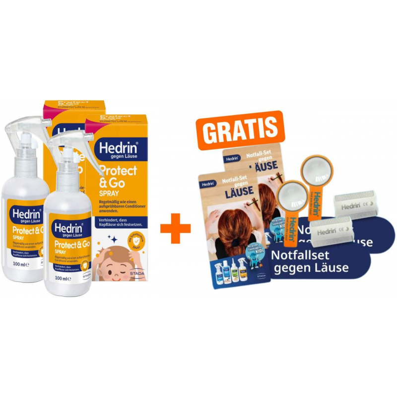 Hedrin Protect & Go Spray 2 x 100 ml + gratis Hedrin Notfall-Set gegen Läuse 2 x 1 Stück