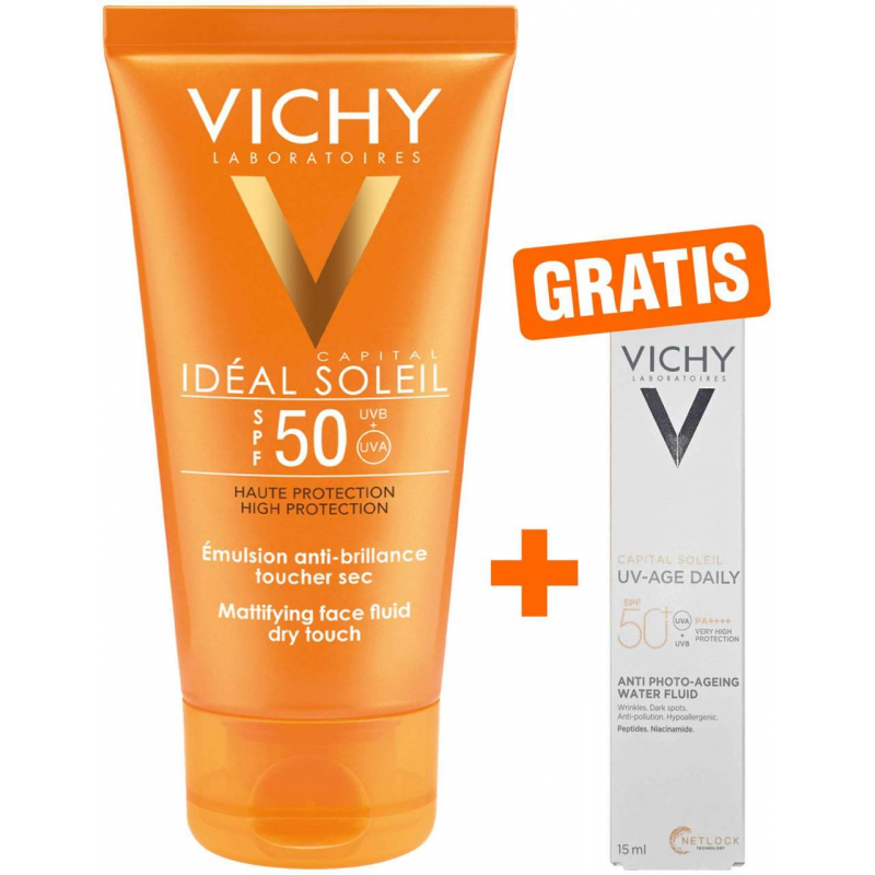 Vichy Ideal Soleil 50 ml Sonnen Fluid LSF 50 + gratis Vichy Capital Soleil UV-Age Daily LSF 50+ 15 ml