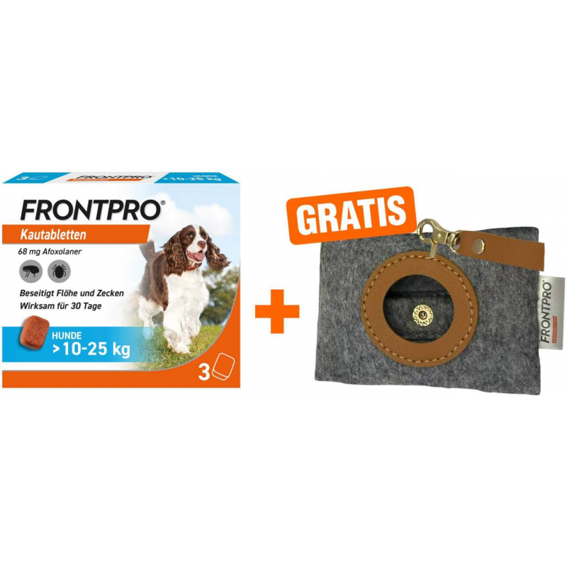 Frontpro 68 mg für Hunde 3 Kautabletten + gratis Hundebeutelspender 1 Stück