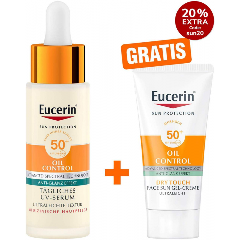 Eucerin Sun Oil Control Face Tägliches UV-Serum LSF 50+ 30 ml + gratis Eucerin Sun Gel-Creme Oil Control 20 ml