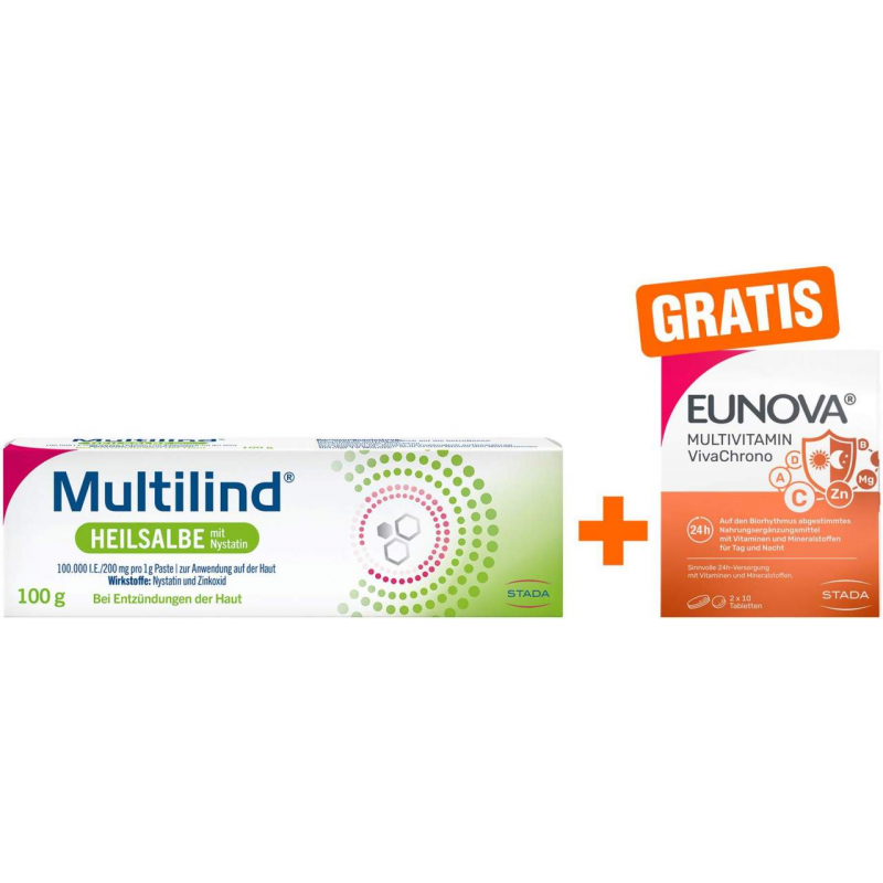 Multilind Heilsalbe mit Nystatin und Zinkoxid 100 g + gratis Eunova VivaChrono 2 x 10 Tabletten