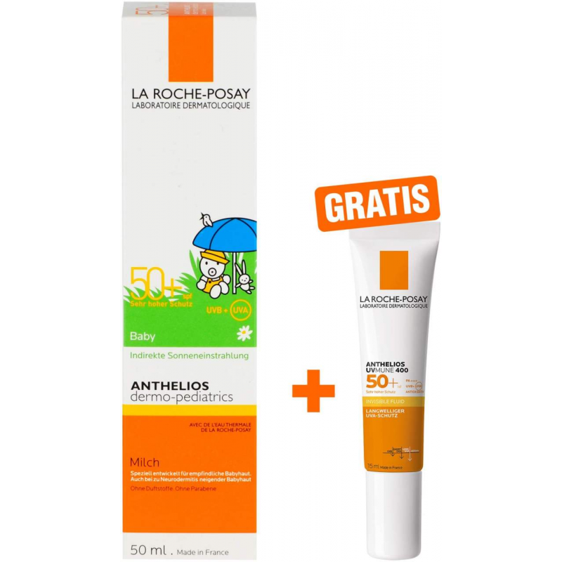 La Roche Posay Anthelios Babymilch LSF 50+ 50 ml + gratis Invisible Fluid UVMune 400 LSF 50+ 15 ml