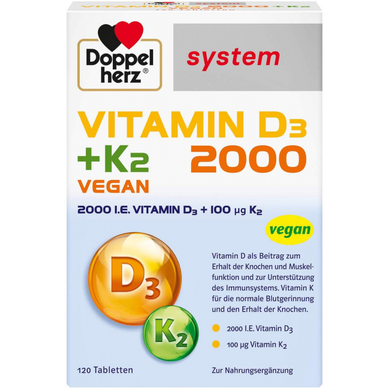 Doppelherz system Vitamin D3 2000 I.E. + K2 120 Tabletten