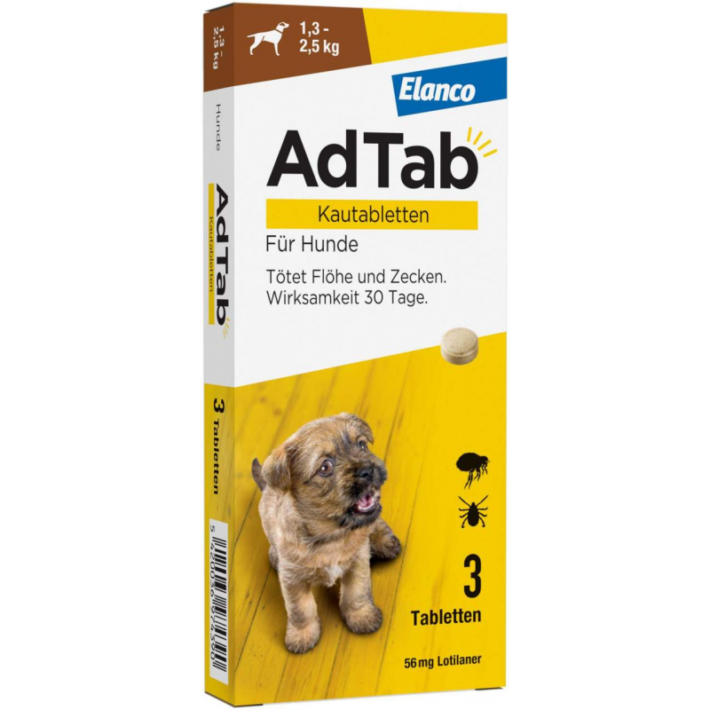 AdTab 56 mg für sehr kleine Hunde (1,3-2,5 kg) 3 Kautabletten