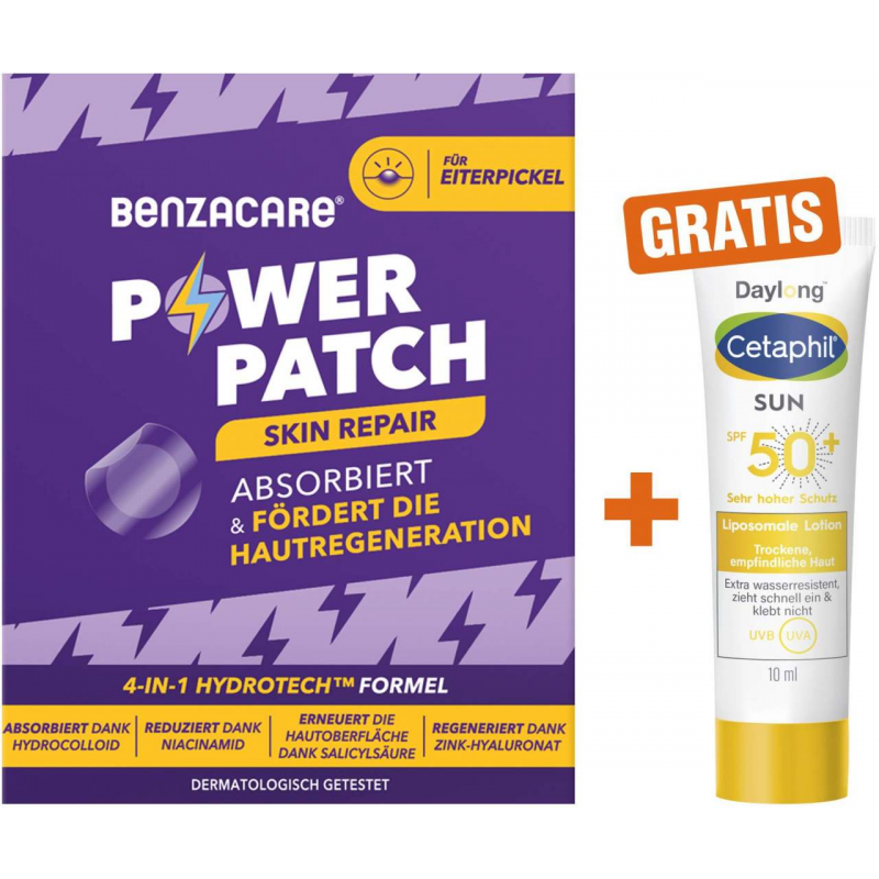 Benzacare Power Patch Skin Repair 23 Pflaster + gratis Cetaphil Sun Daylong SPF 50+ Liposomale Lotion 10 ml