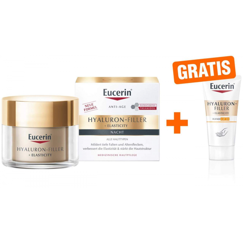 Eucerin Hyaluron Filler + Elasticity Nachtpflege 50 ml + gratis Elasticity Handcreme 20 ml