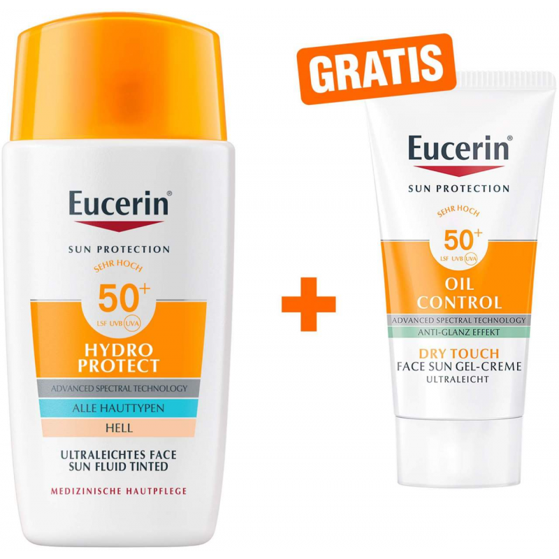 Eucerin Sun Hydro Protect Tinted hell 50 ml + gratis Sun Gel-Creme Oil Control 20 ml