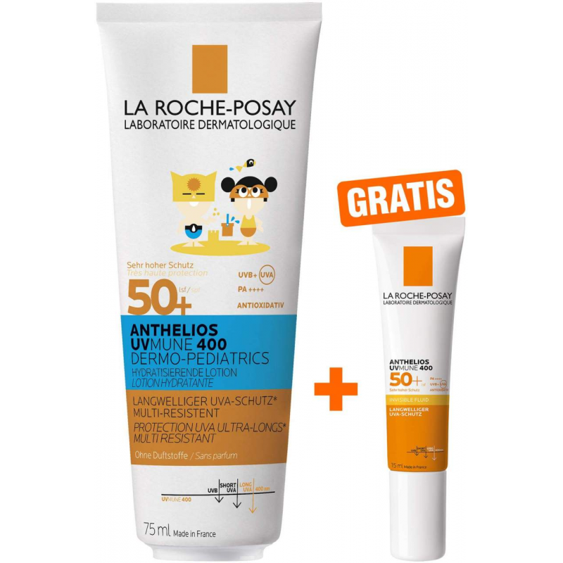 La Roche Posay Anthelios Dermo-Kids Hydratisierende Milch UVMune LSF50 75 ml + gratis Fluid UVMune 400 LSF 50+ 15ml