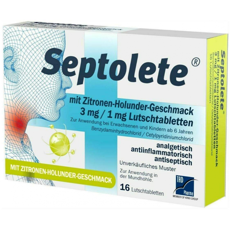 Septolete Zitronen-Holunder Geschmack 3 mg - 1mg 16 Lutschtabletten