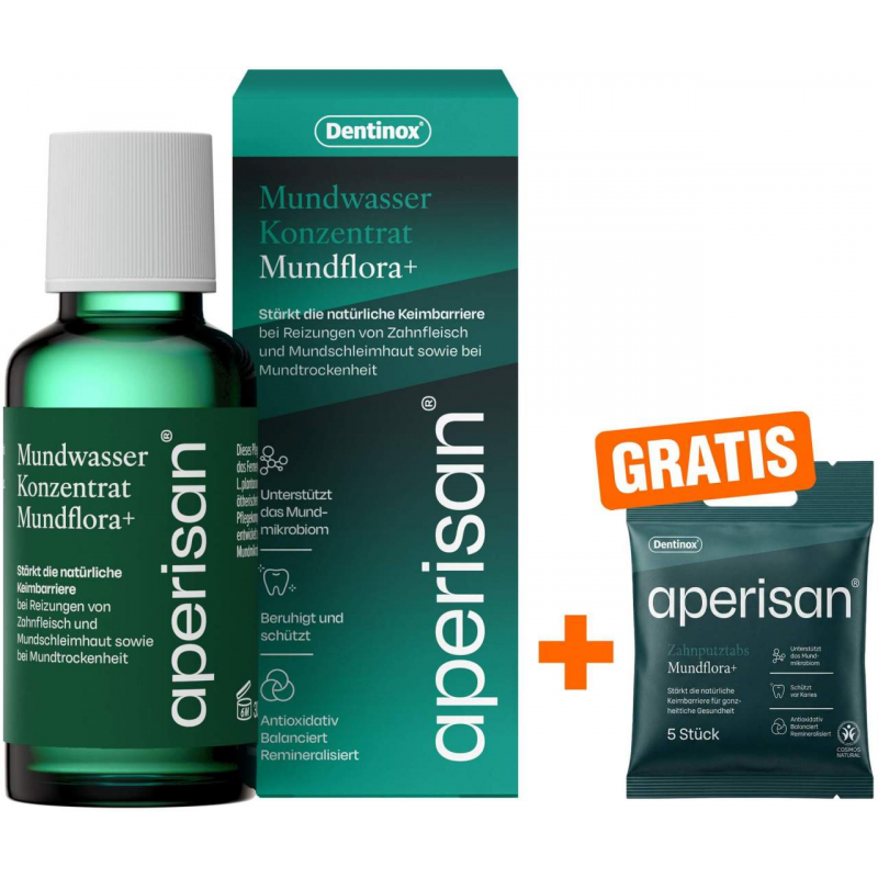 Aperisan Mundwasser Konzentrat Mundflora+ 30 ml + gratis Aperisan Zahnputztabs 5 Stück