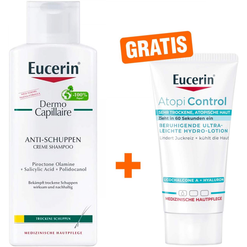 Eucerin Dermo Capillaire Anti-Schuppen Creme Shampoo 250 ml + gratis AtopiControl Hydro-Lotion 20 ml