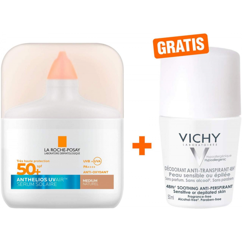 La Roche Posay Anthelios UV Air Serum LSF 50+ Getönt mittel 50 ml + gratis Vichy Deo Roll-on Anti Flecken 48h 50 ml