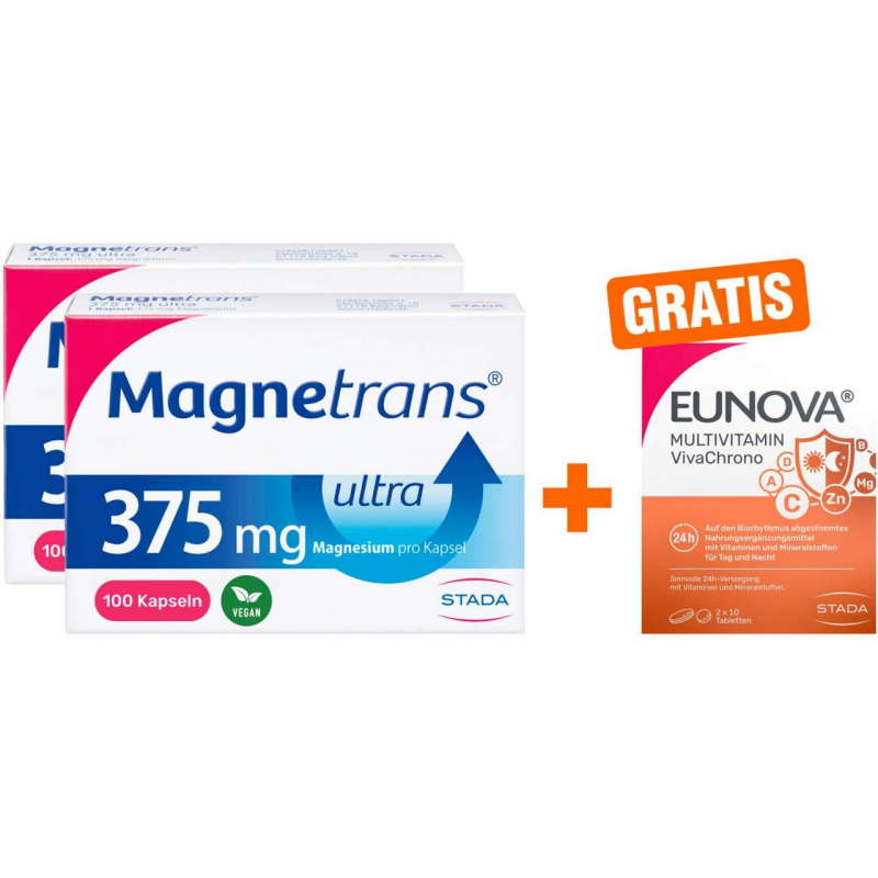 Magnetrans 375 mg Ultra 2 x 100 Kapseln + gratis Eunova VivaChrono 2 x 10 Tabletten