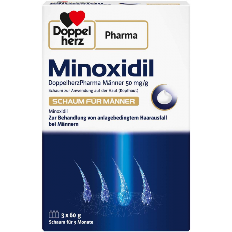 Minoxidil Doppelherz Pharma 50 mg je g 3 x 60 g Schaum für Männer