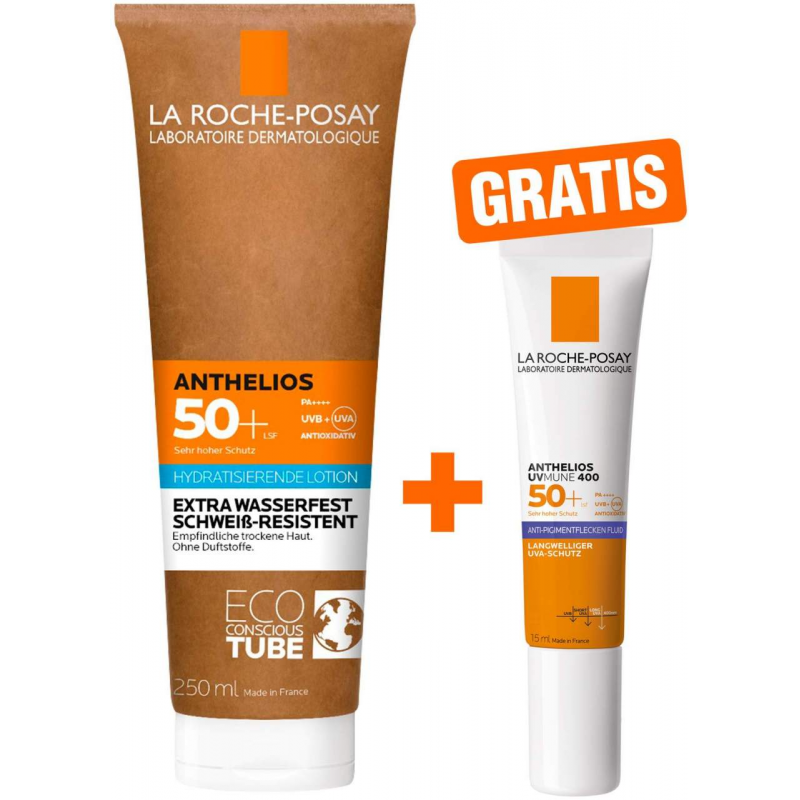 La Roche Posay Anthelios Milch LSF 50+ Papp-Tube 250 ml + gratis La Roche Posay Anthelios Anti-Pigment Fluid 15 ml