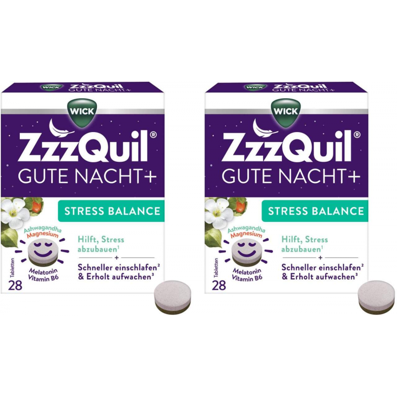 WICK ZzzQuil Gute Nacht+ Stress Balance 2 x 28 Tabletten
