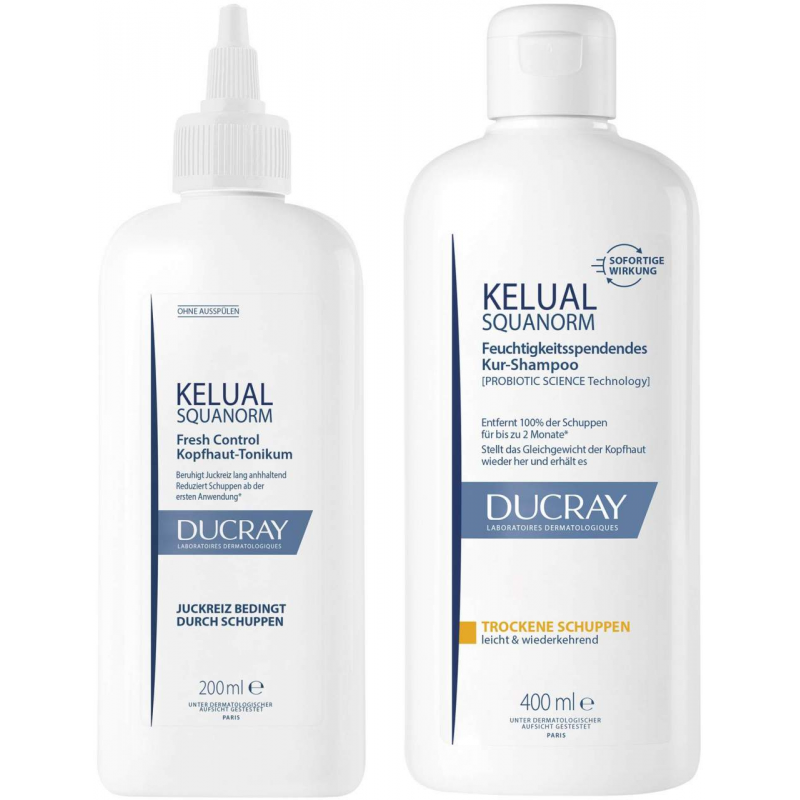 Ducray Kelual Squanorm Kopfhaut Tonikum 200 ml + Kelual Squanorm trockene Schuppen 400 ml Shampoo