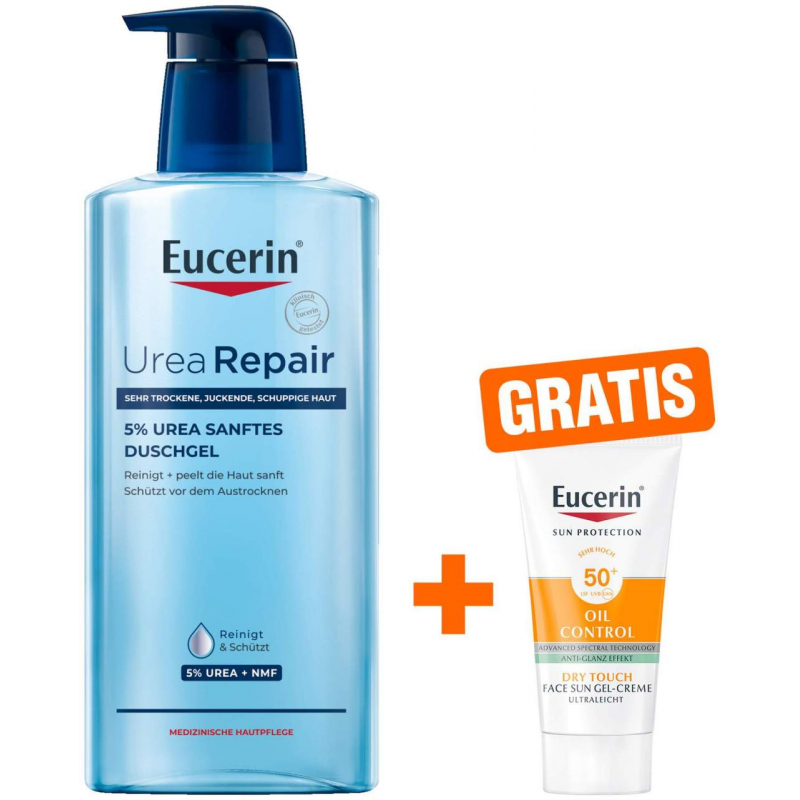 Eucerin UreaRepair 5% Urea Sanftes Duschgel 400 ml + gratis Eucerin Sun Gel-Creme Oil Control 20 ml