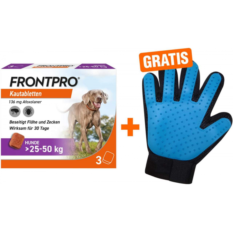 Frontpro 136 mg für Hunde 25-50 kg 3 Kautabletten + gratis Fellhandschuh
