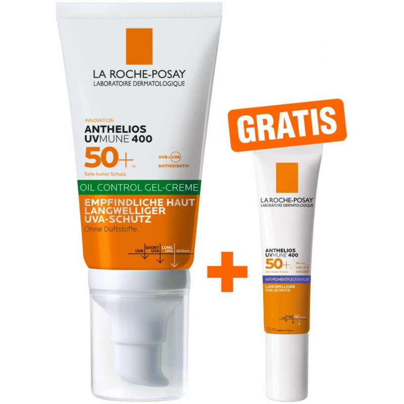 La Roche Posay Anthelios Oil Control Gel-Creme UV Mune 400 LSF 50+ 50 ml + gratis Anthelios Anti-Pigment Fluid 15 ml