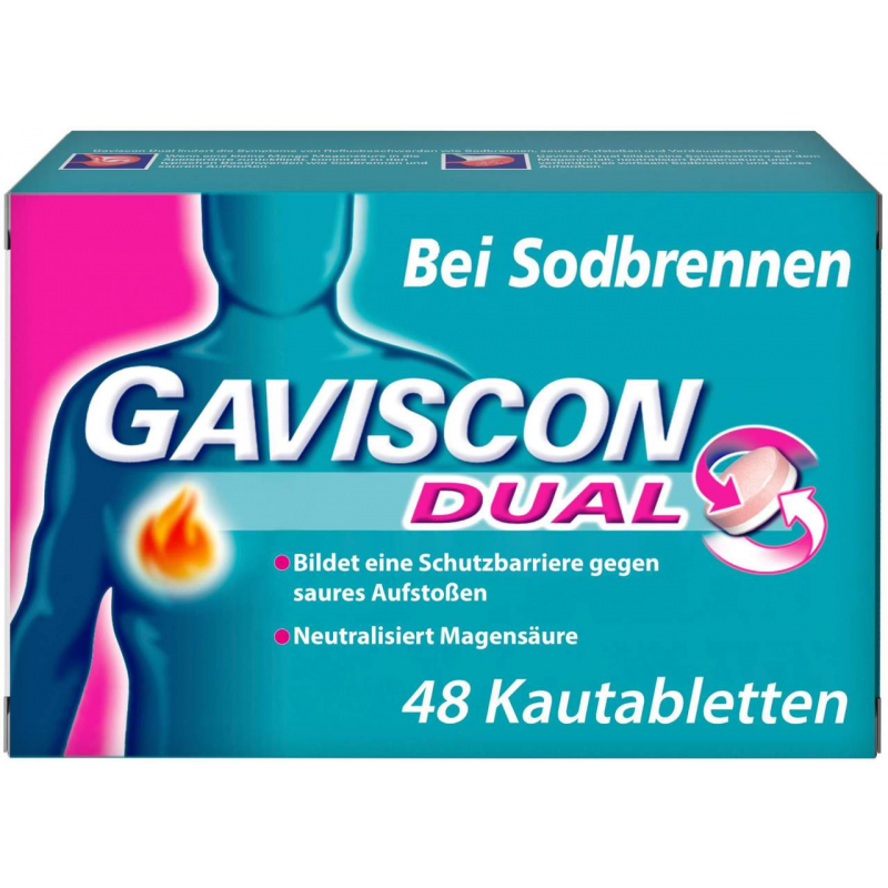 Gaviscon Dual 250 mg - 106,5 mg - 187,5 mg 48 Kautabletten