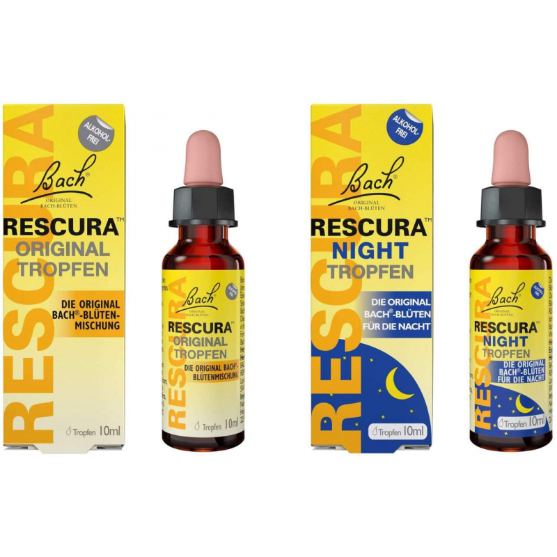 Sparset Bach Original Rescura alkoholfrei 10 ml Tropfen + Rescura Night Tropfen alkoholfrei 10 ml