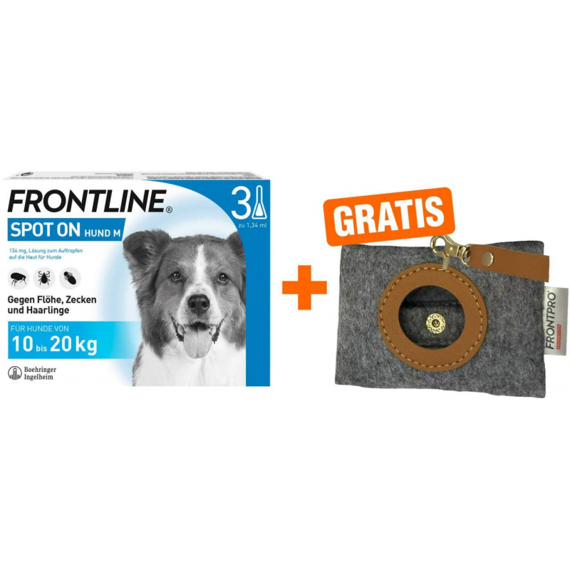 Frontline Spot On Hund M 10-20 kg 3 Pipetten + gratis Frontline Hundekotbeutelspender