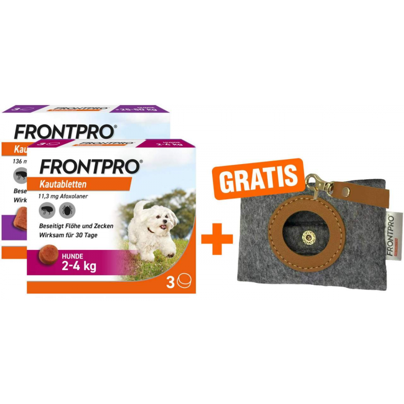 Frontpro 11,3 mg für den Hund 2 x 3 Kautabletten + gratis Hundebeutelspender 1 Stück