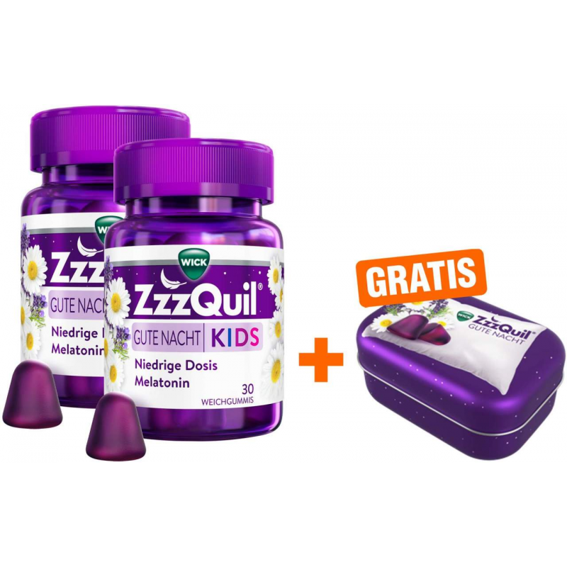 Wick ZzzQuil Kids 2 x 30 Weichgummis + gratis Wick ZzzQuil Reise-Dose 1 Stück