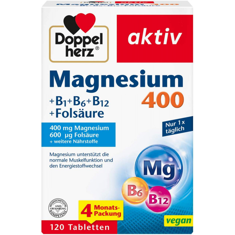 Doppelherz aktiv Magnesium 400 + B1 + B6 + B12 + Folsäure 120 Tabletten