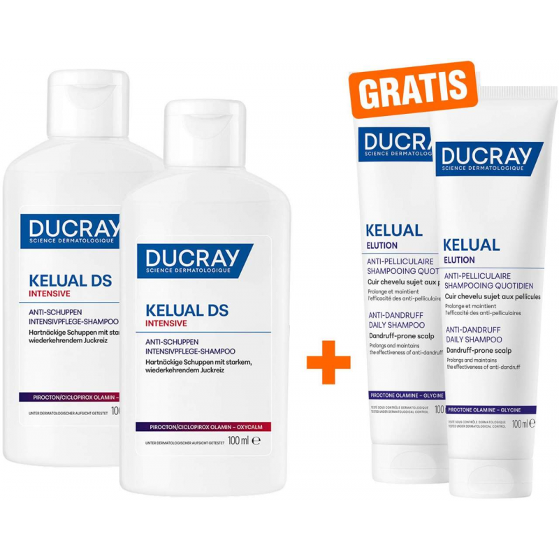 Ducray Kelual DS intensives Anti - Schuppen Shampoo 2 x 100 ml + gratis Elution Shampoo 2 x 100 ml